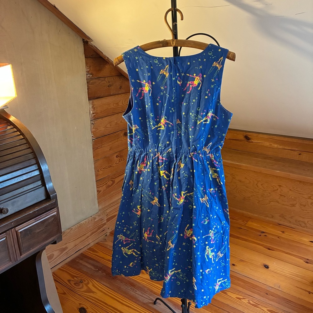 ModCloth Blue Fit and Flare Space Astronaut Dress, EUC, L - Picture 2 of 14